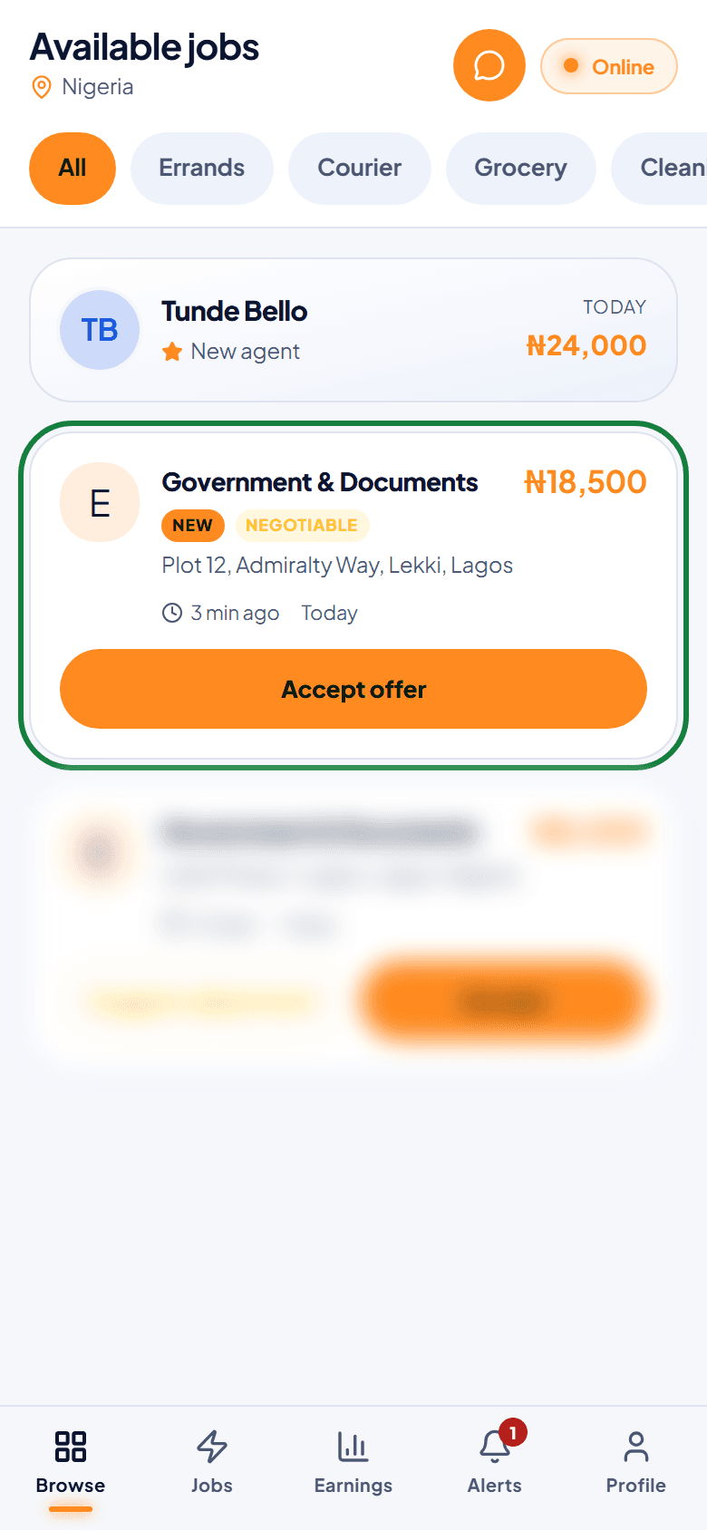 The Available jobs list with one job highlighted