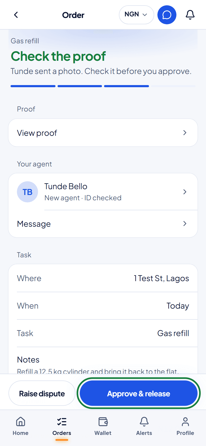 An order waiting for the client to check the proof