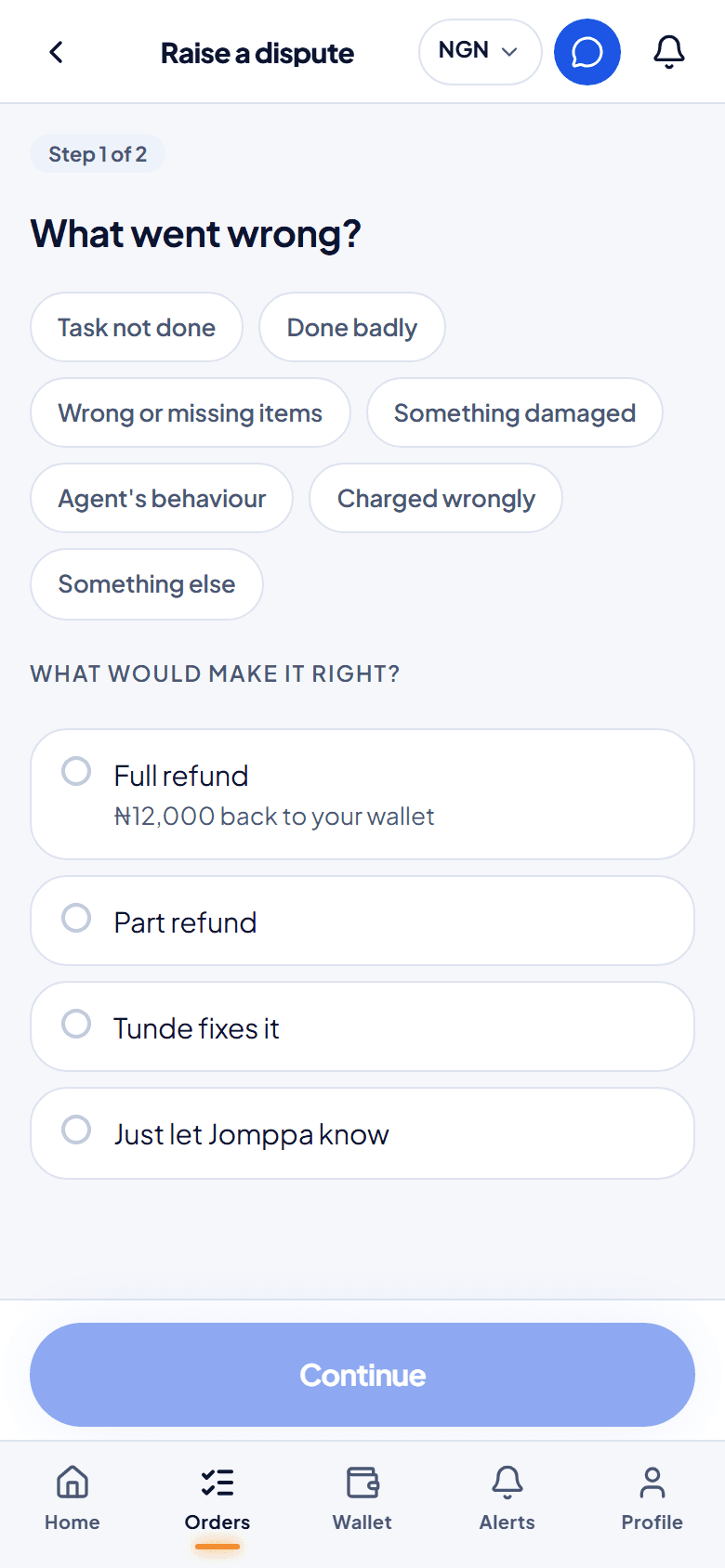 Step one of raising a dispute