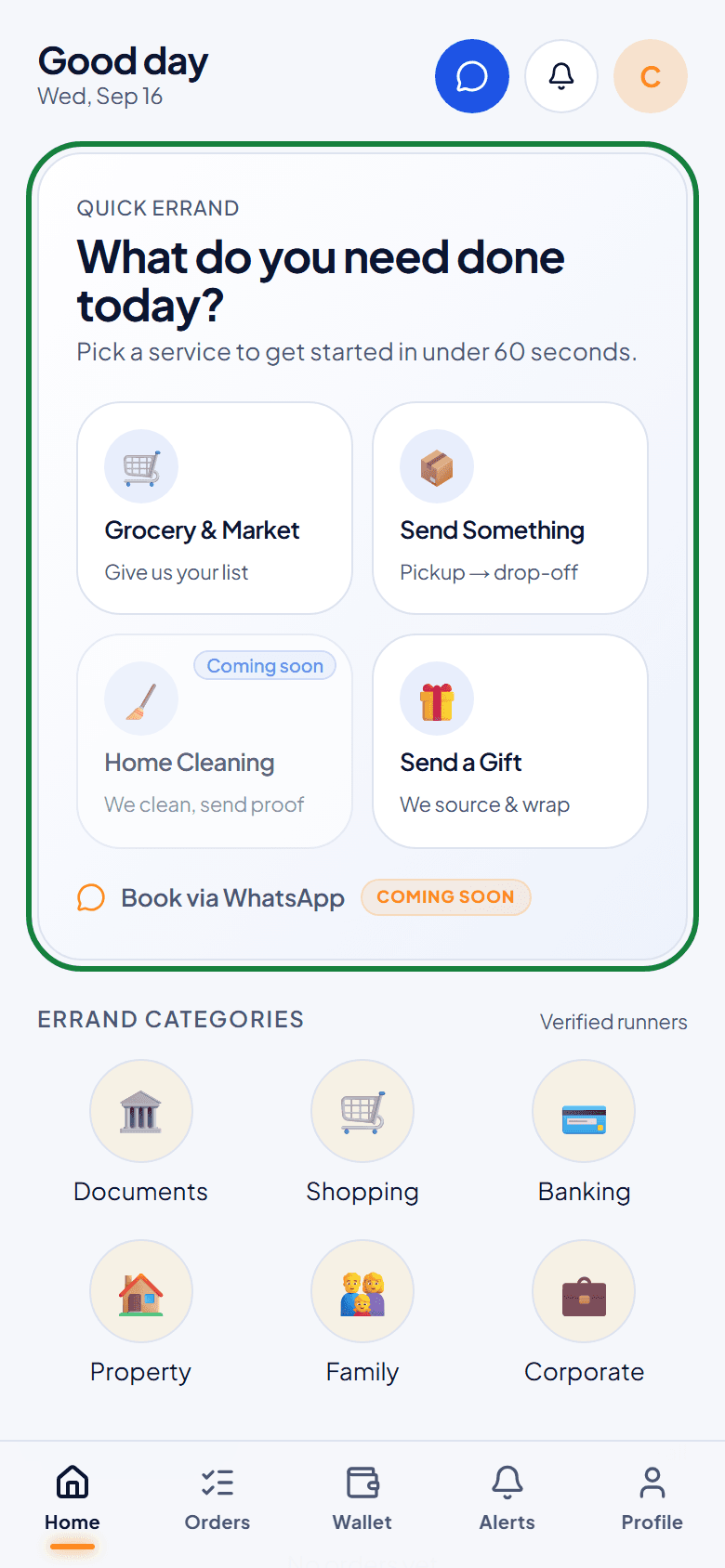The Jomppa home screen with the service choices