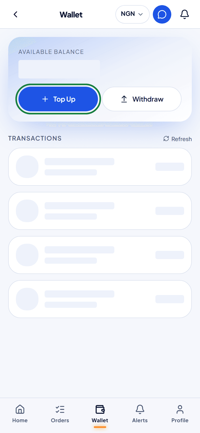 The wallet with Top Up and Withdraw